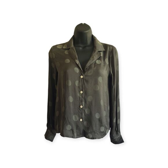 Madewell Green Polka Dot Silky Button Down Long Sleeve Shirt Green XXS - Picture 1 of 6